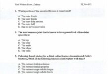 Orthopedic Surgery Examination Questions – Final Written Exam, Part I (2012) NA