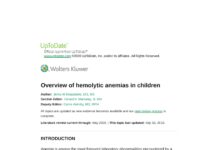 Overview of hemolytic anemias in children (2020) Jenny M Despotovic, DO, MS