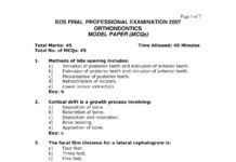 Orthodontics Model Paper (MCQs) – BDS Final Professional Examination (2007) Examination Board